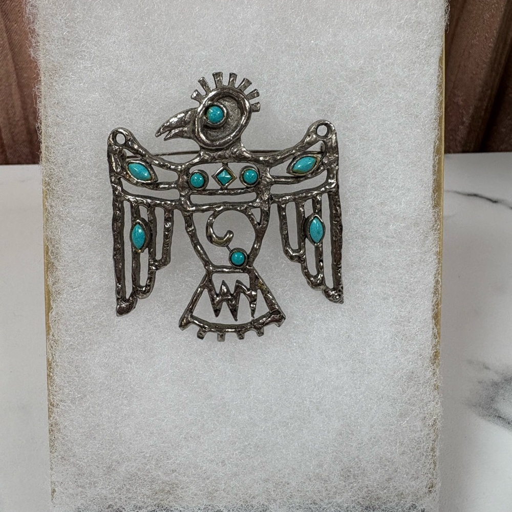 vintage St. Labre Thunderbird faux turquoise pendant/brooch